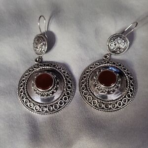 Silver and Garnet Dangle Earrings
